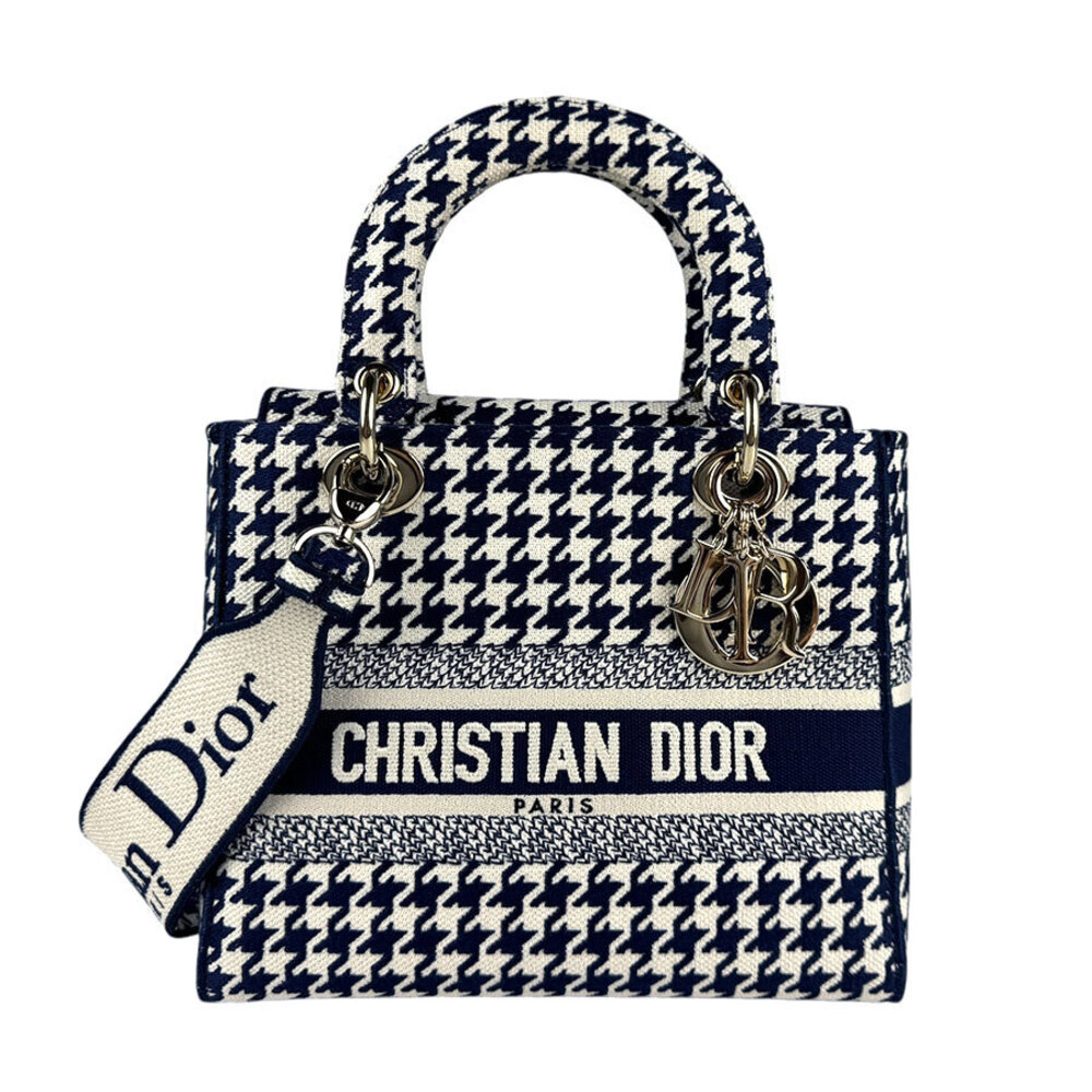 Christian Dior Lady Delight 2way Shoulder Bag canvas Navy Blue white